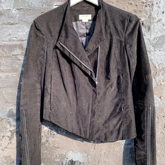 Helmut Lang Black Corduroy Zip Up Asymmetrical Moto Jacket Petite Designer - Picture 2 of 9